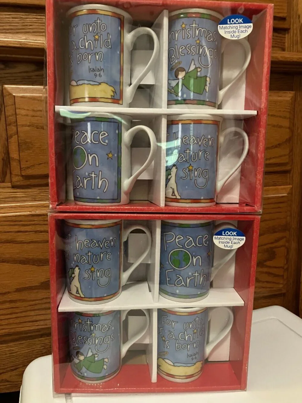 EIGHT Christmas Mugs Brand New in Box TWO boxes of 4 Cups